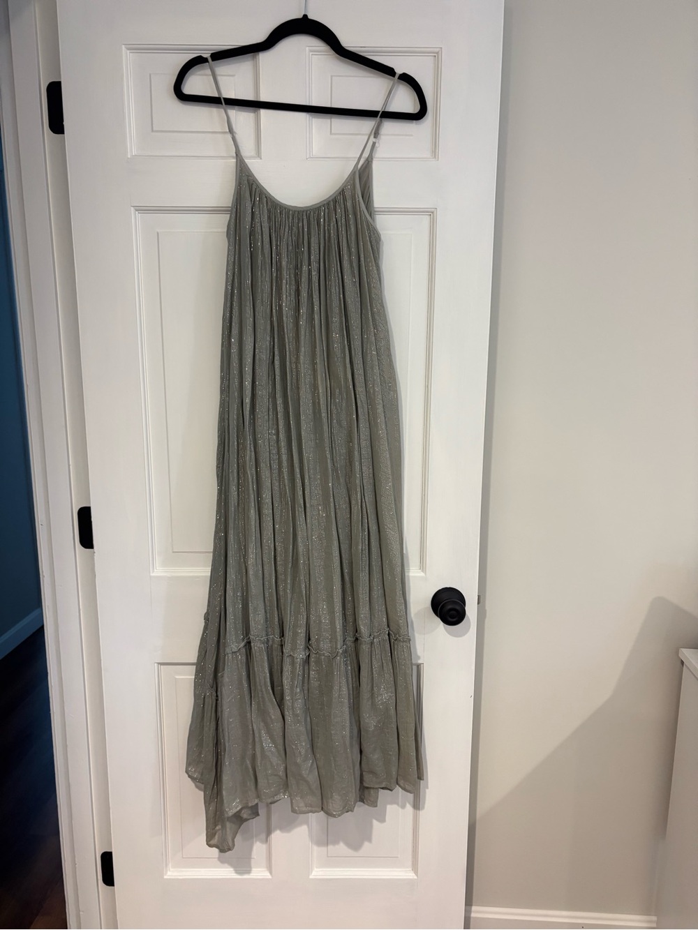 Gray sparkle Spaghetti-Strap Tiered Maxi Dress